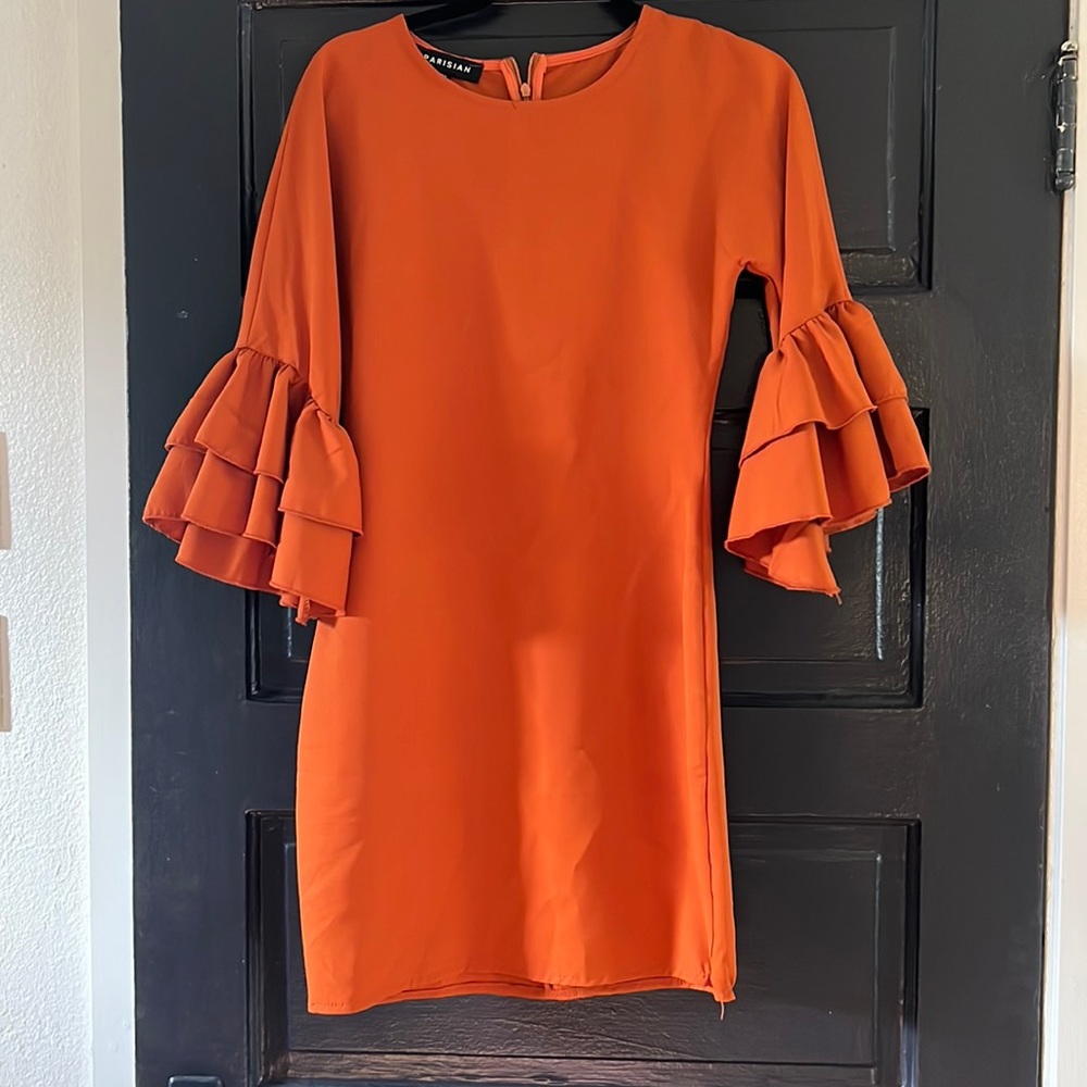 Orange fun dress! 3/4 sleeve with ruffle